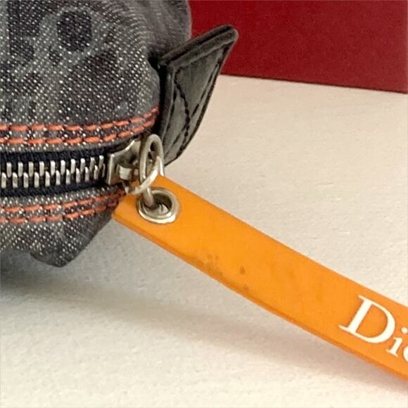 DIOR Blue Oblique Flight Denim Pouch Cosmetic Bag Grey Navy Blue - Picture 12 of 14